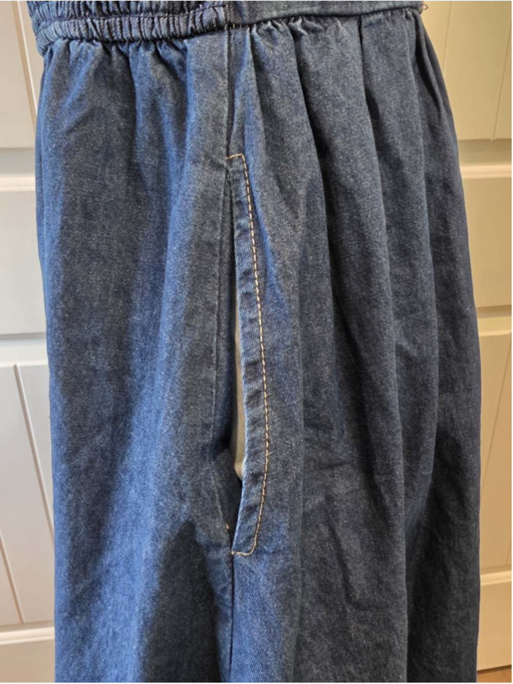Lone Star Denim Midi Dress Sz XS 100% Cotton Western Prairie Pockets Hook & Eye - Picture 9 of 10